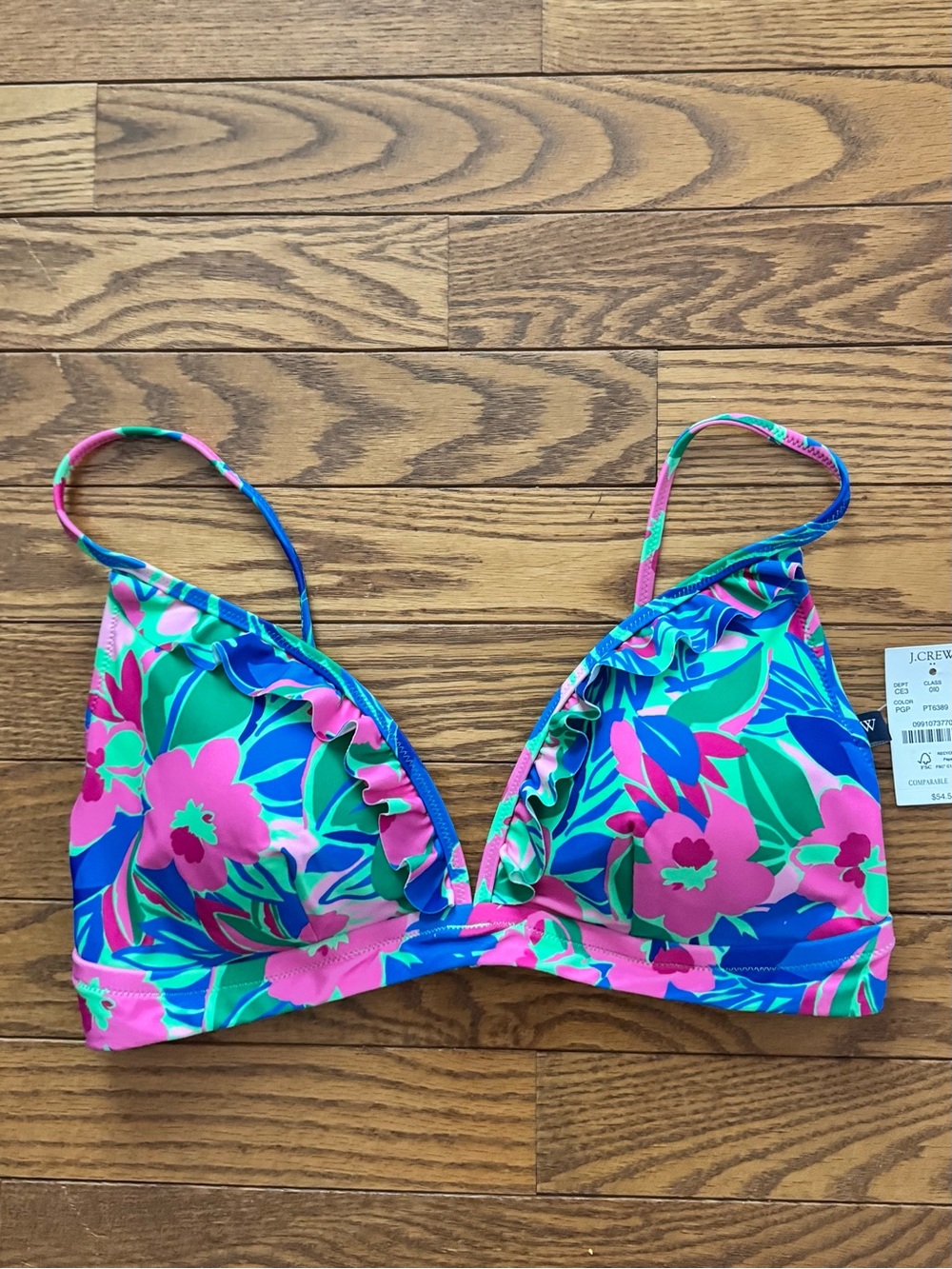 New J Crew Floral Bikini Top with Ruffle Trim - Size Medium